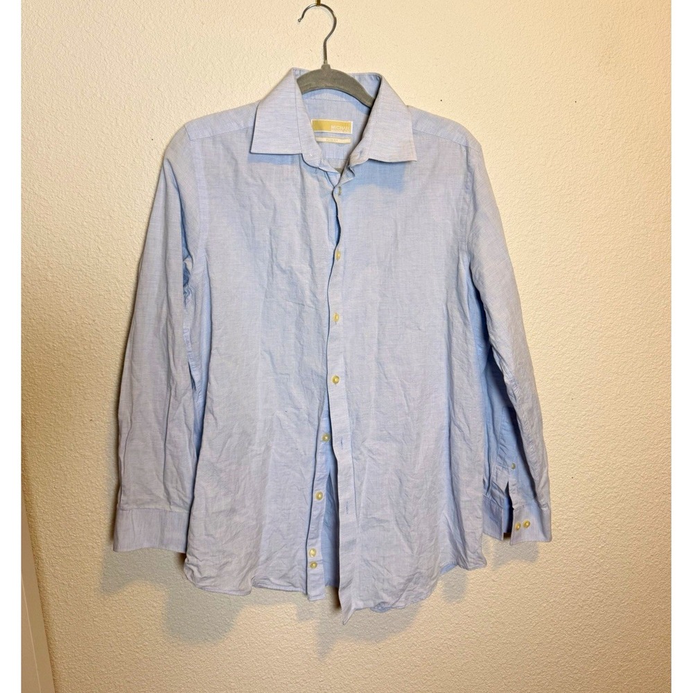 Michael Michael Kors Men's Slim Fit Dress Shirt M 32/33 Blue Cotton Solid
